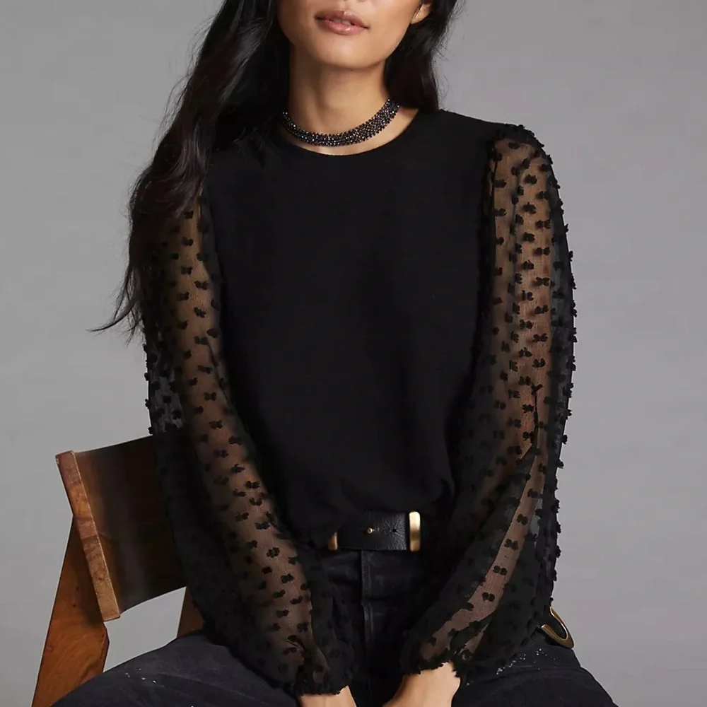 Maeve Textured-Sleeve Top | Anthropologie | Size S